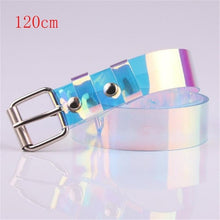 Load image into Gallery viewer, New Laser Women Belt Holographic Clear Waist Belt Metal Pin Buckle  Transparent Waist Belts for Women Belt Waistband 100cm