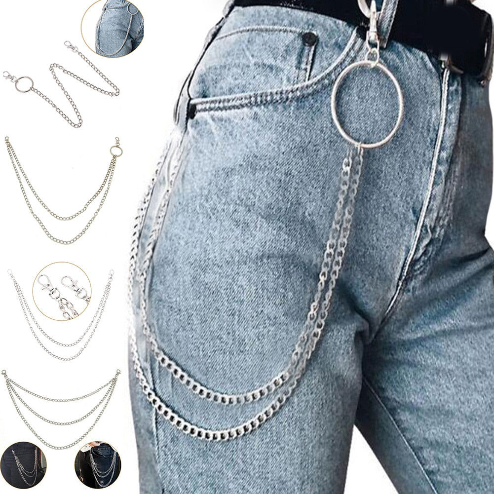 1-3 Layers Stainless Steel Men Trouser Pant Wallet Belt Ring Chain